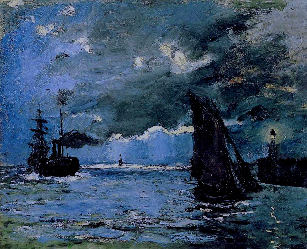 Клод Моне. "Морской пейзаж, корабли в лунном свете". 1866. Национальная галерея Шотландии, Эдинбург.