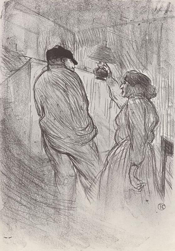 Анри де Тулуз-Лотрек. "Антуан и мадам Савий в пьесе "Тревога"". 1894.
