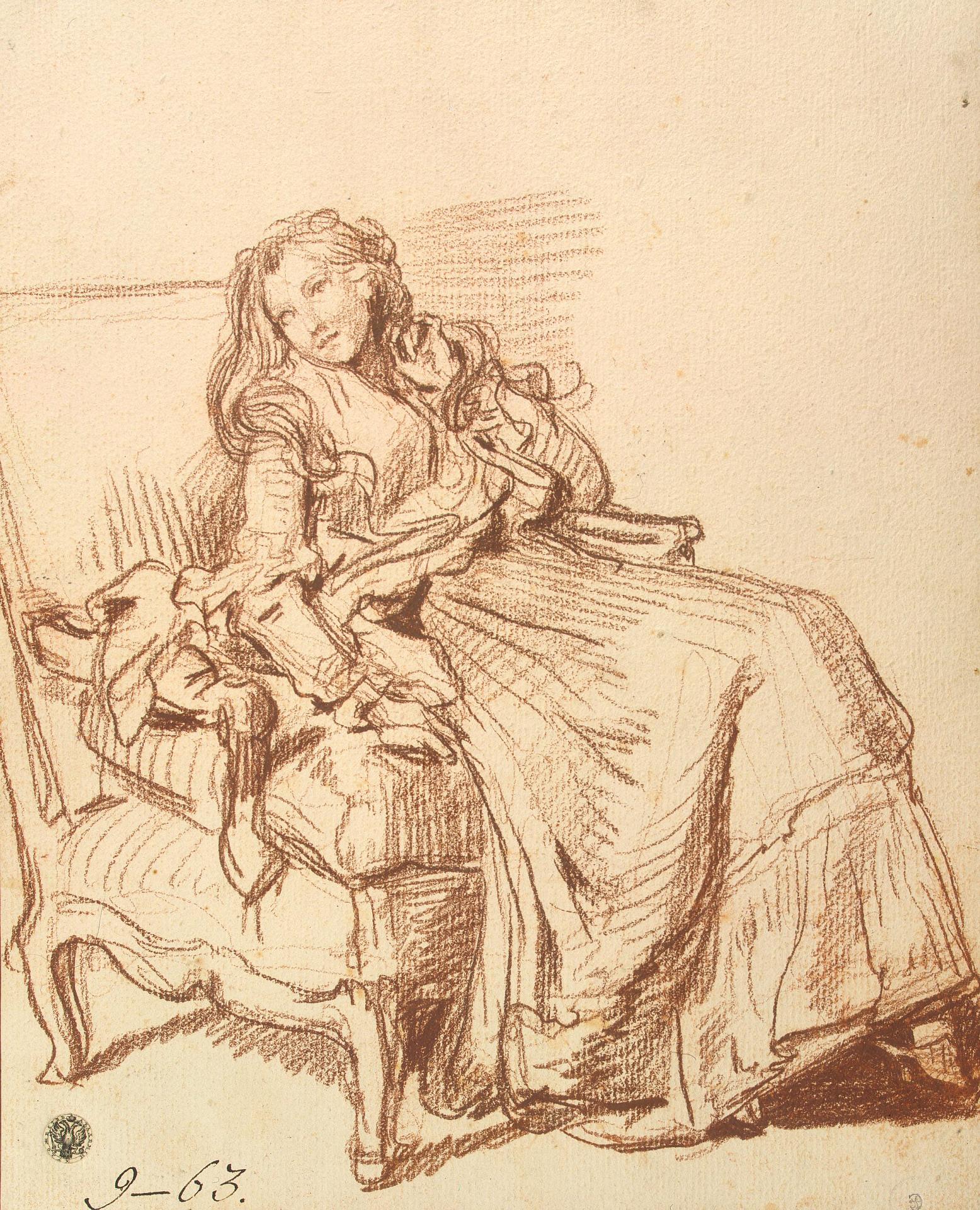 Жан-Батись Грёз. "Молодая женщина в кресле (портрет мадам Грёз?)". Около 1765. Эрмитаж, Санкт-Петербург.