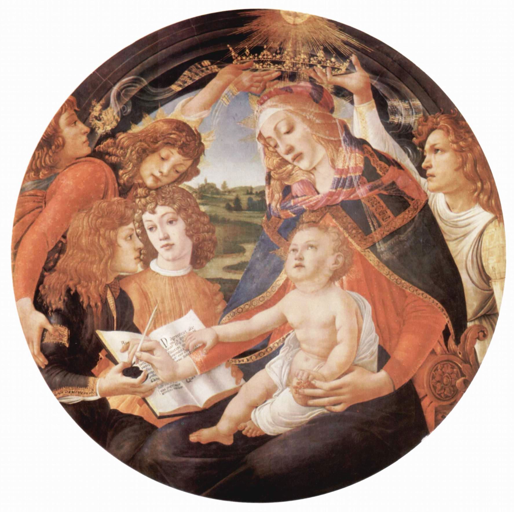 Сандро Боттичелли. "Мадонна "Magnificat". Мария с Младенцем Христом и пятью ангелами".