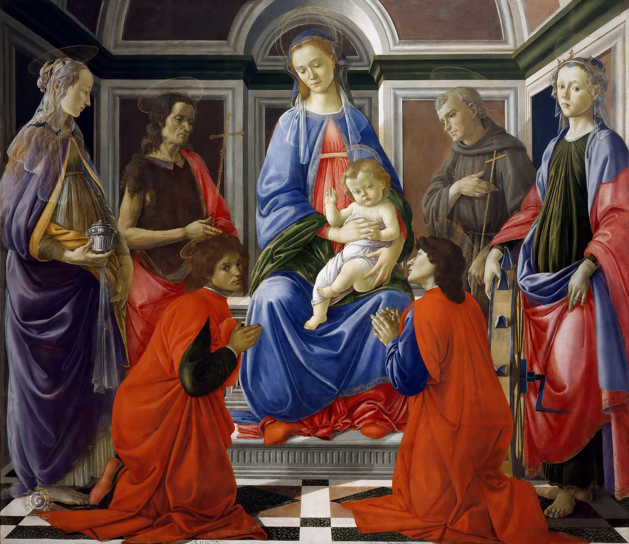 Сандро Боттичелли. "Мадонна с Младенцем и шестью святыми". Около 1470. Галерея Уффици, Флоренция.