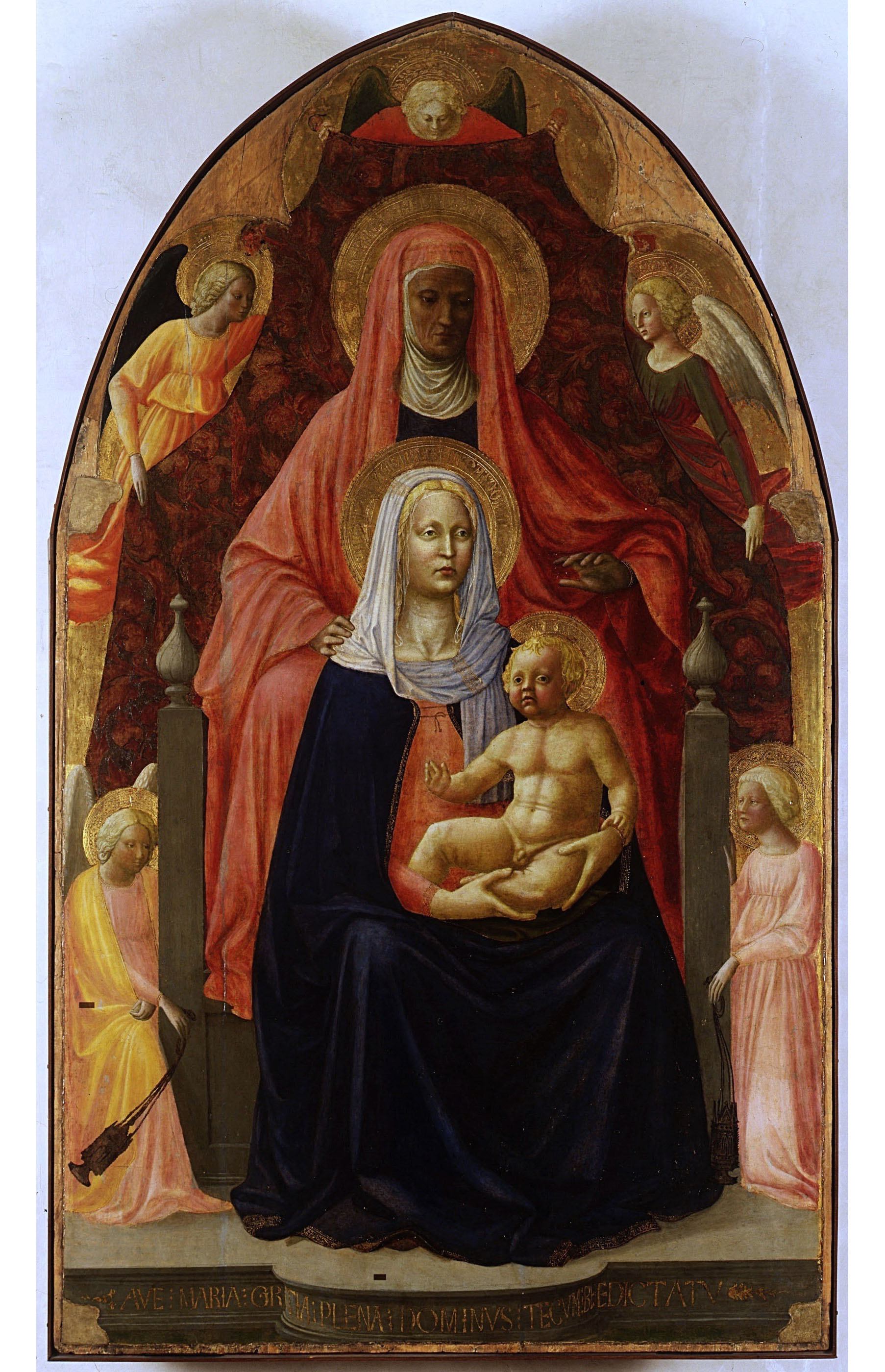 Мазолино и Мазаччо. "Мадонна с Младенцем, святой Анной и ангелами". 1424. Галерея Уффици, Флоренция.