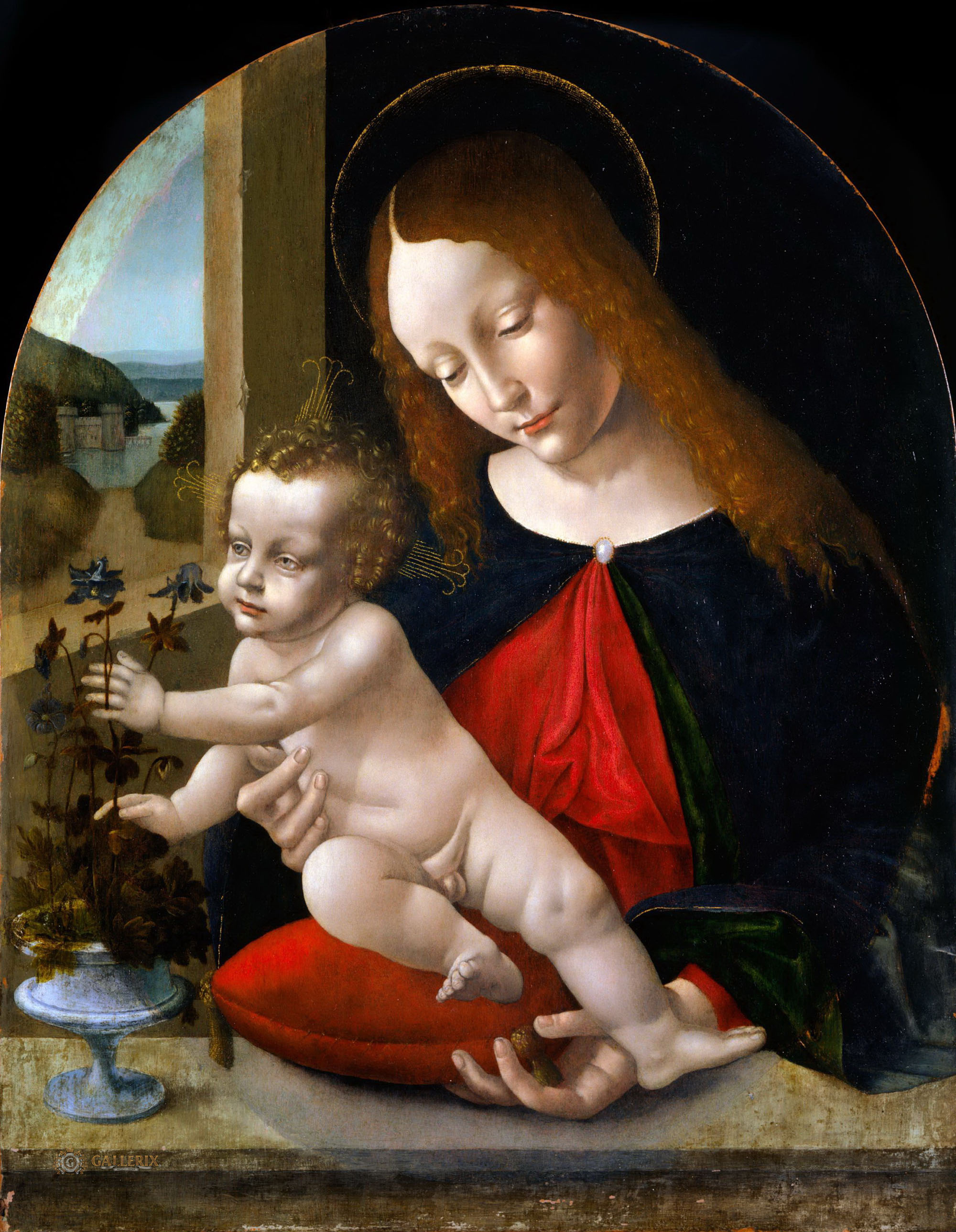 Мастерская Леонардо да Винчи. "Мадонна с Младенцем с аквилегиями". Около 1497-1498. Музей искусств, Денвер.