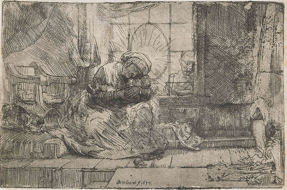 Рембрандт Харменс ван Рейн. "Мадонна с Младенцем, кошкой и змеёй". 1654.