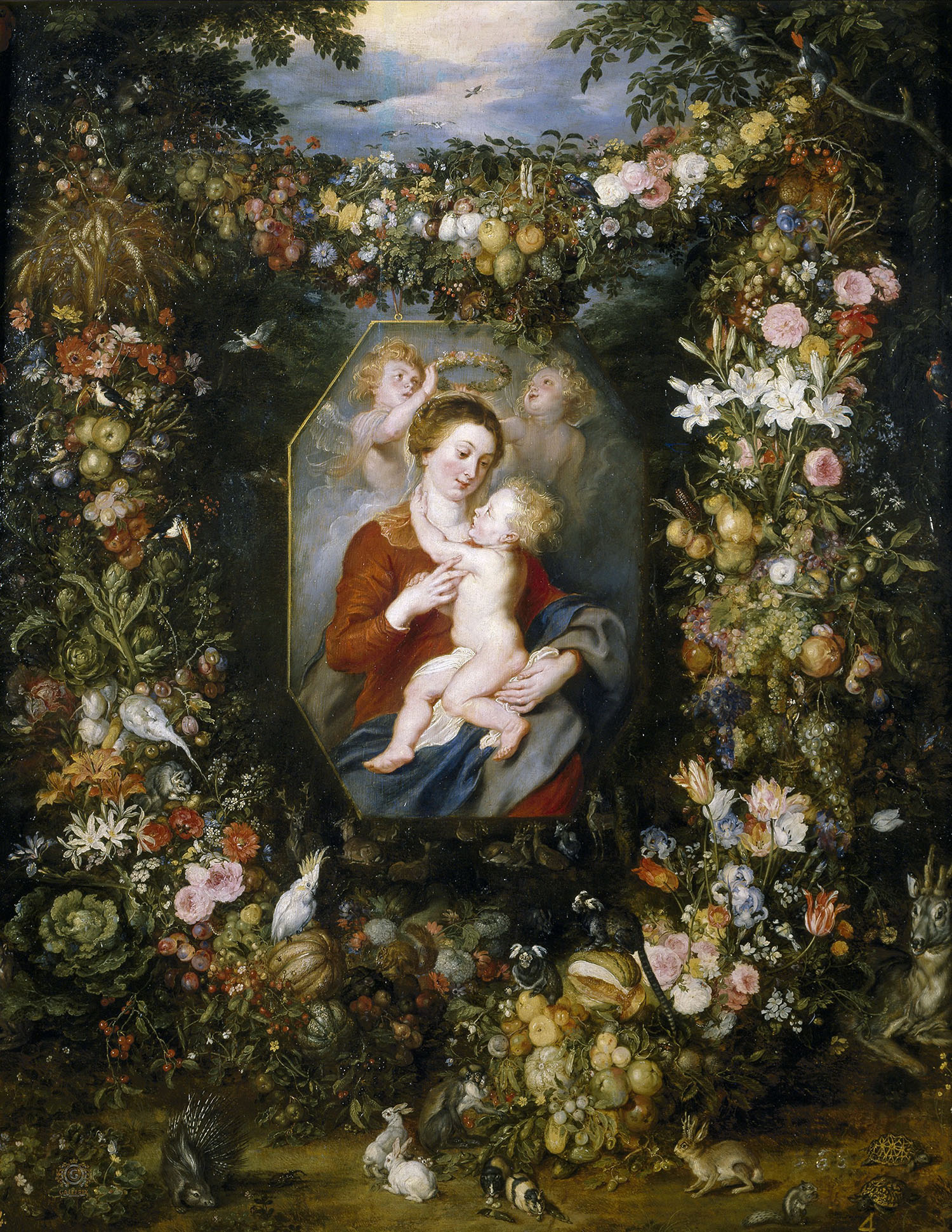 Питер Пауль Рубенс, Ян Брейгель Старший. "Мадонна с Младенцем, окруженные цветами и фруктами". 1617-1620. Прадо, Мадрид.