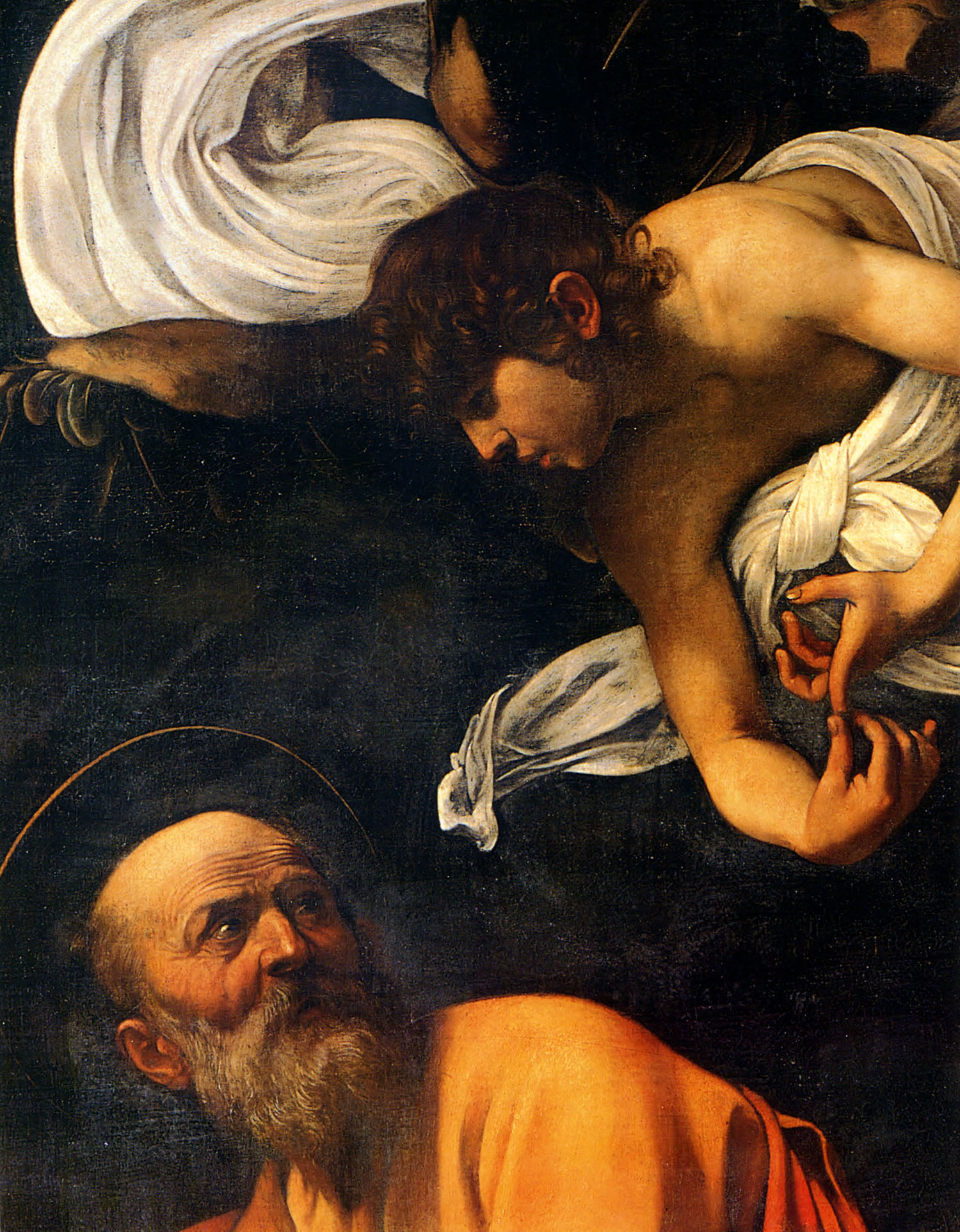 Караваджо. Апостол Матфей и ангел. Фрагмент. 1600.