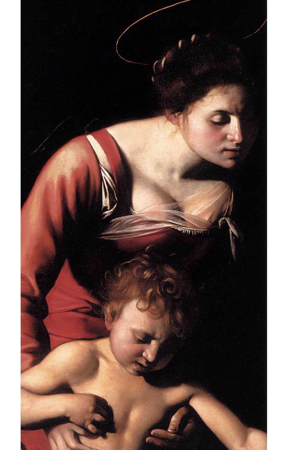 Микеланджело Мкризи да Караваджо. Мадонна со змеей". Фрагмент. 1606. Галерея Боргезе, Рим.