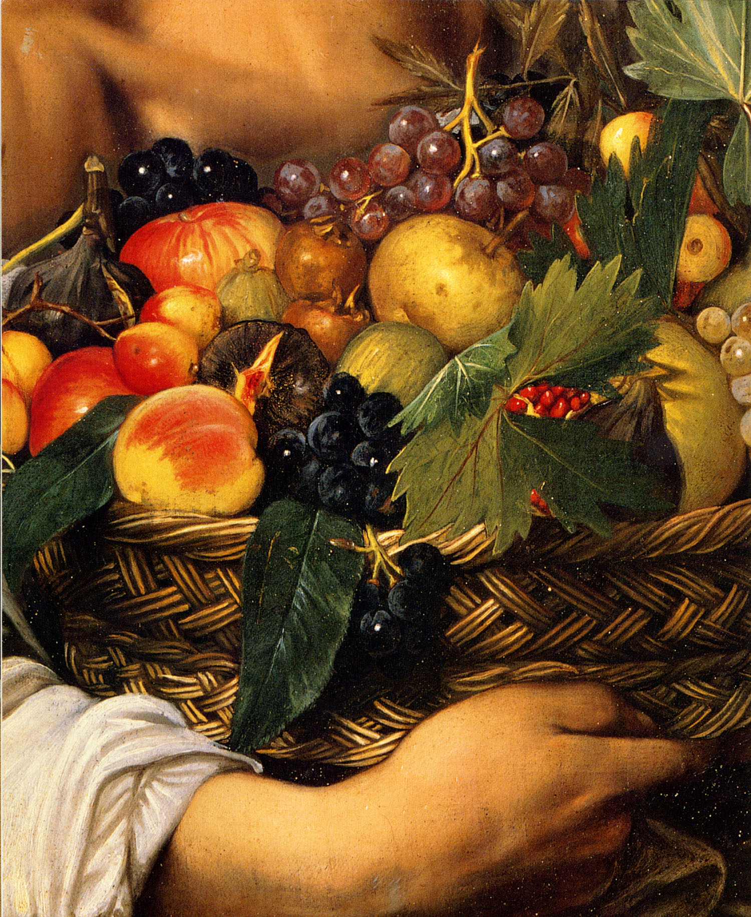 Караваджо. Юноша с корзиной фруктов. 1593. Фрагмент.