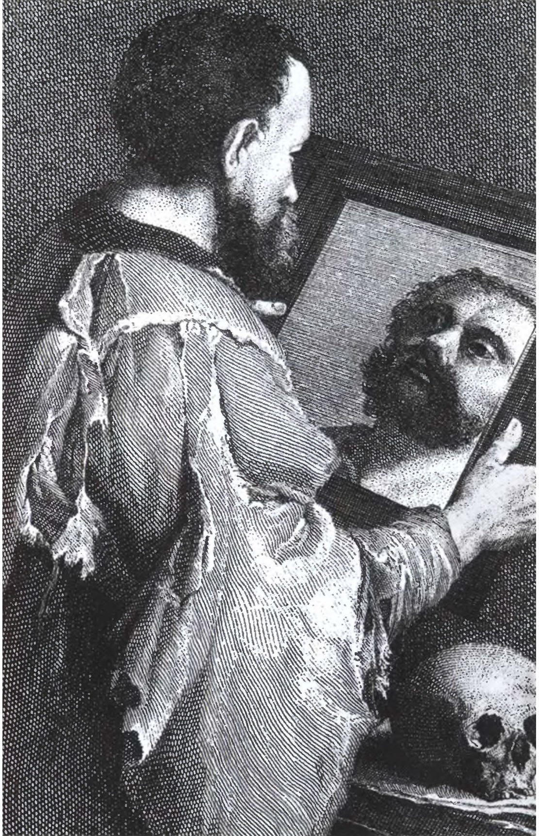 Гравюра работы неизвестного художника. "Караваджо с зеркалом".