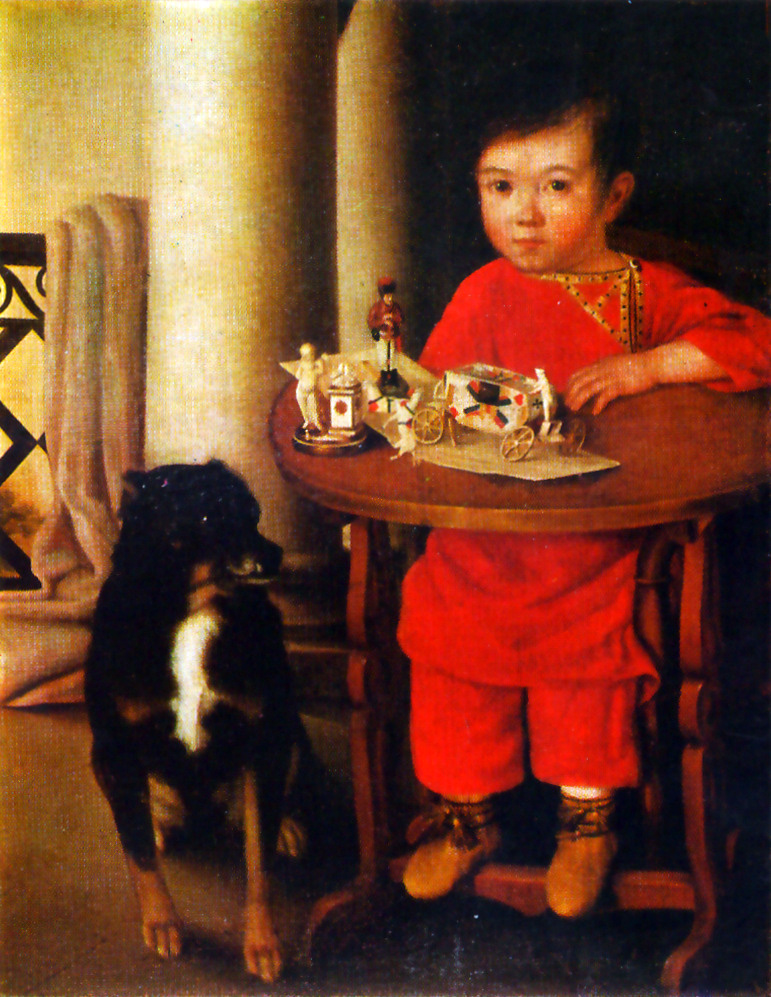 Неизв. худ. 1-й половины XIX века. Портрет мальчика с игрушками. 1830. 