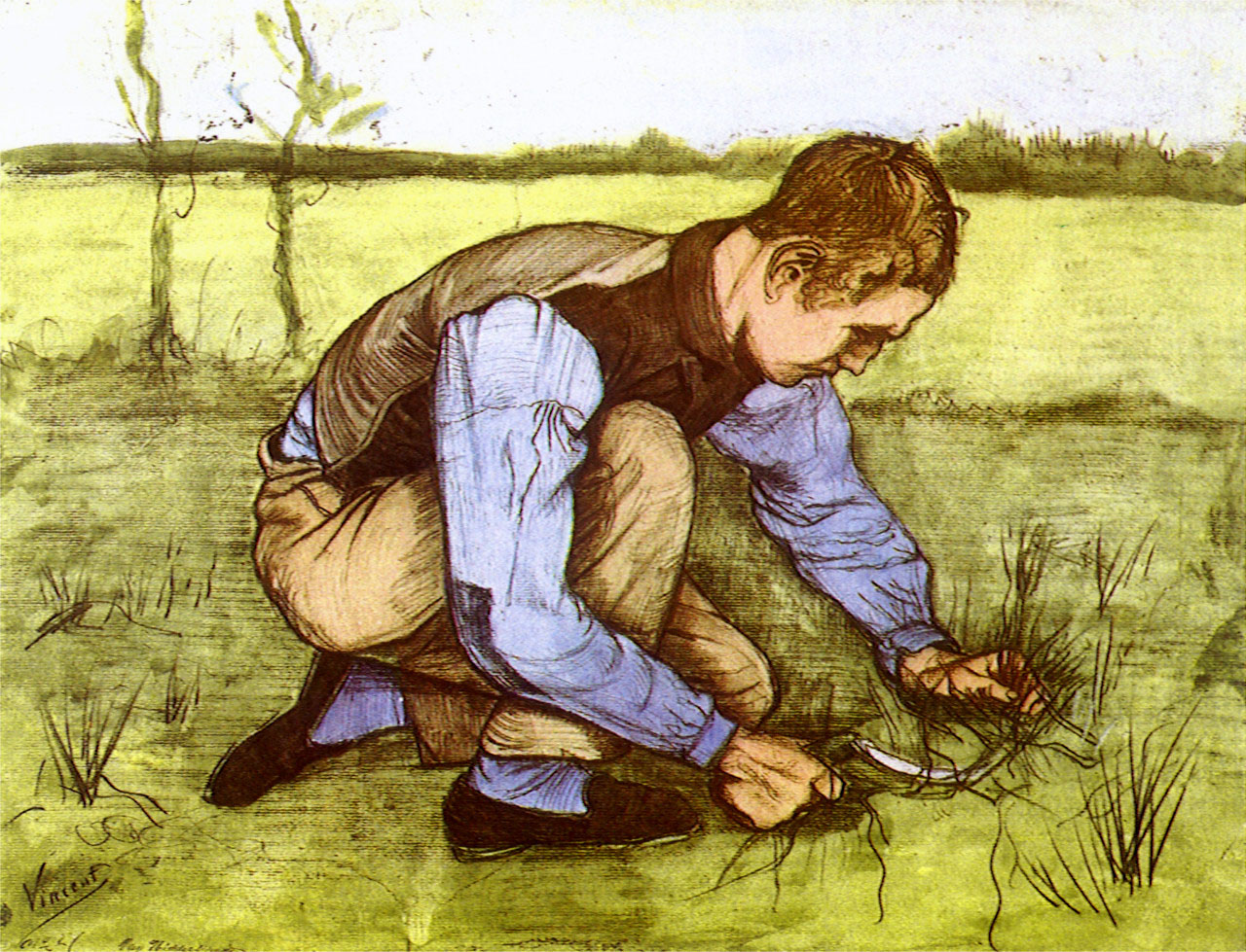 Винсент Ван Гог. "Мальчик, срезающий траву серпом". 1881.