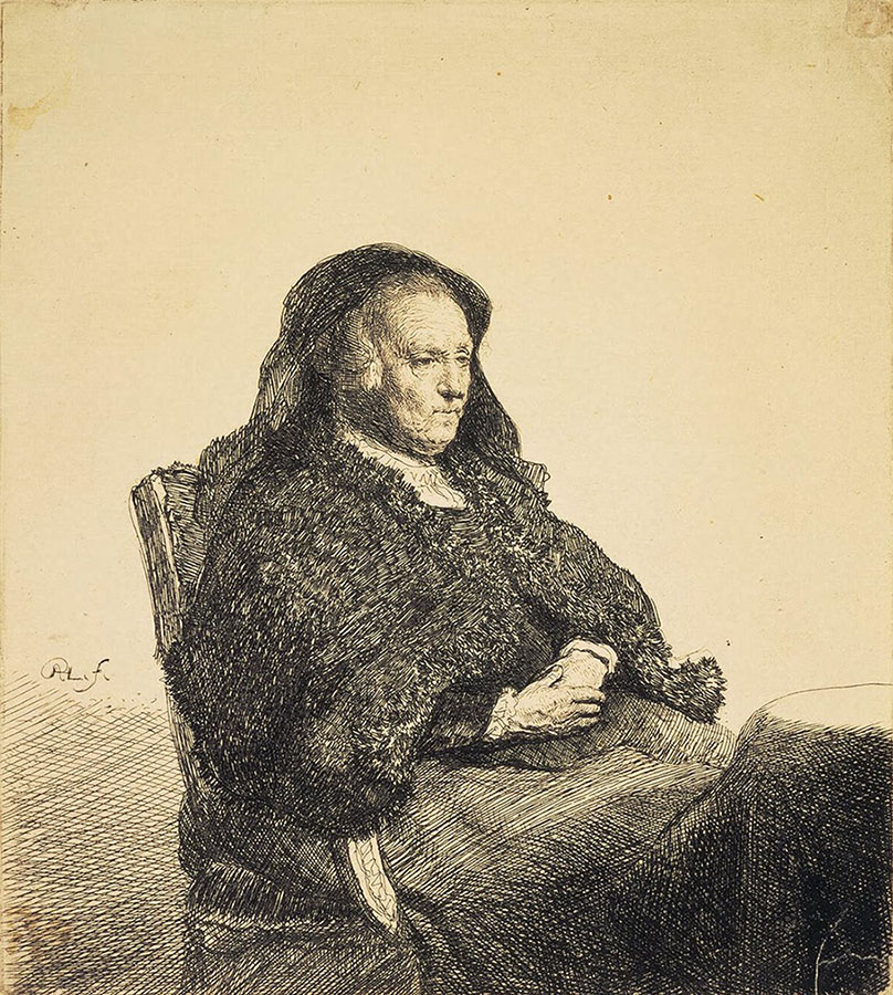 Рембрандт Харменс ван Рейн. "Портрет матери Рембрандта, сидящей за столом". 1631.
