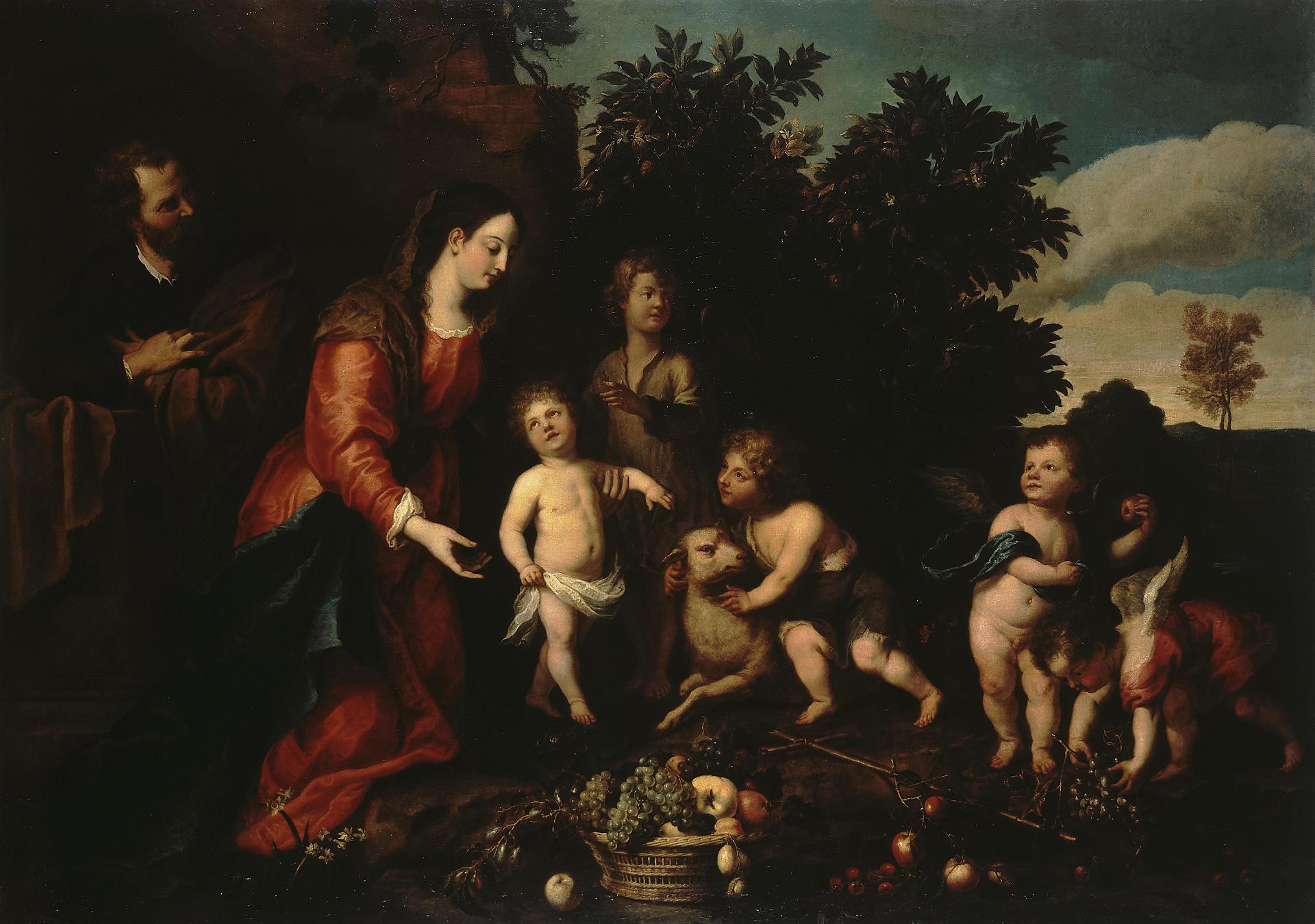 Абрахам ван Дипенбек, Адриан ван Утрехт. "Святое семейство с Младенцем, Иоанном и ангелами". 1640-е. Эрмитаж, Санкт-Петербург.