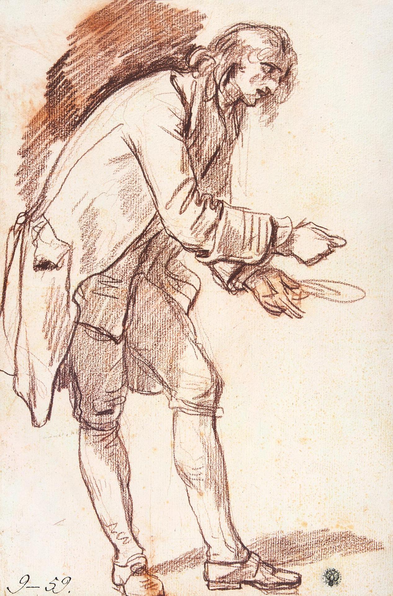 Жан-Батист Грёз. Этюд для "Паралитика". "Фигура молодого человека с тарелкой в руке". Около 1760.