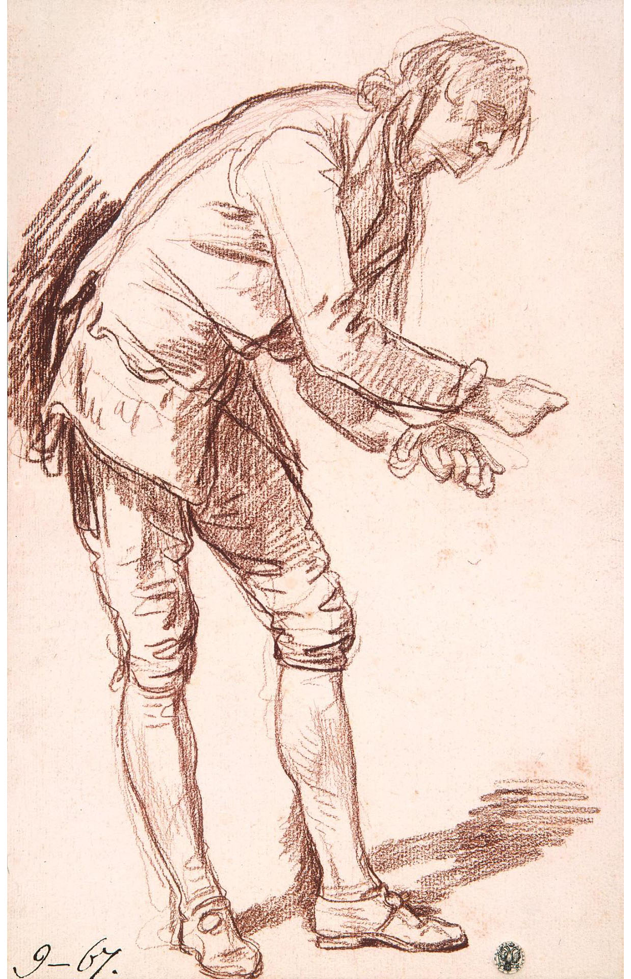 Жан-Батист Грёз. "Фигура молодого человека, наклонившегося вперёд". Этюд для "Паралитика". Около 1760. Эрмитаж, Санкт-Петербург.
