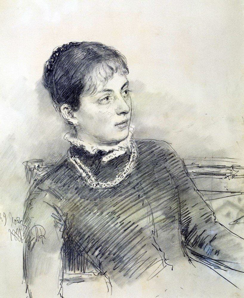 Илья Ефимович Репин. "Портрет молодой жены, сидящей на диване". 1881.