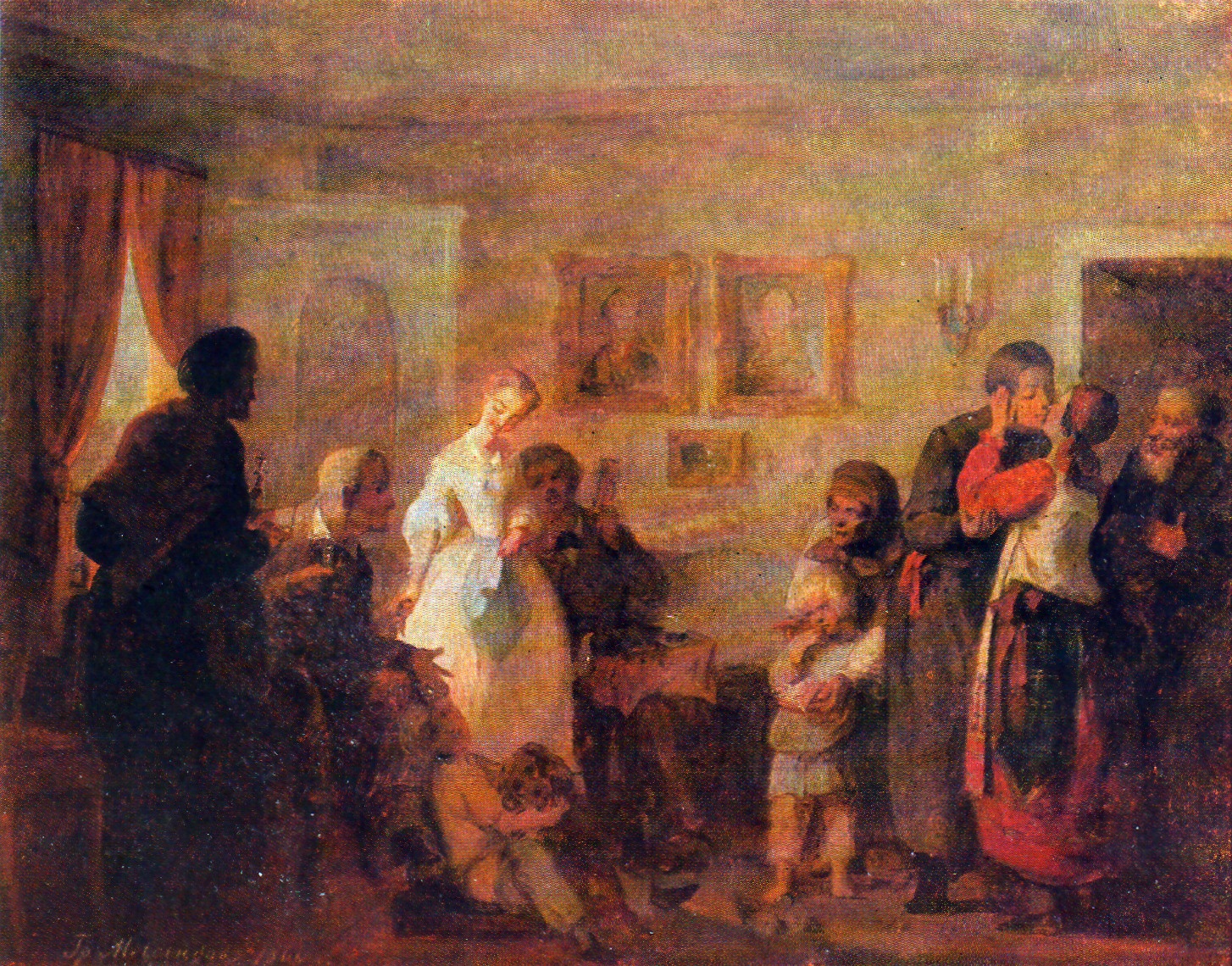 Григорий Григорьевич Мясоедов. "Поздравление молодых в доме помещика". 1850.