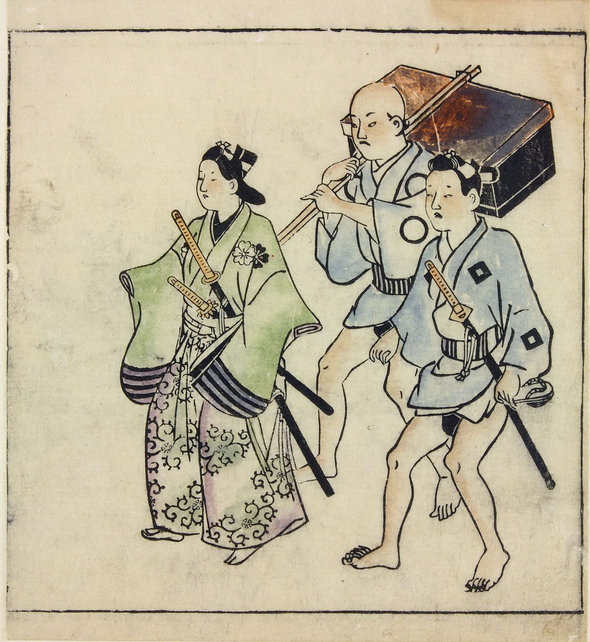Моронобу Хисикава. "Молодой самурай с двумя слугами". 1683.