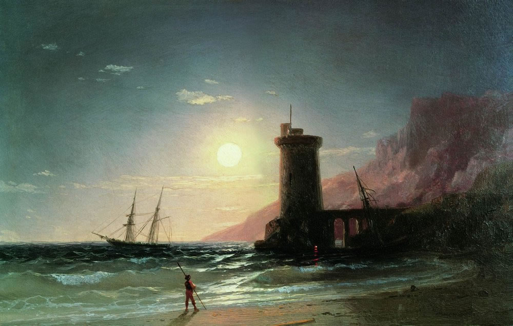 Иван Айвазовский. Морской пейзаж при луне. 1849.