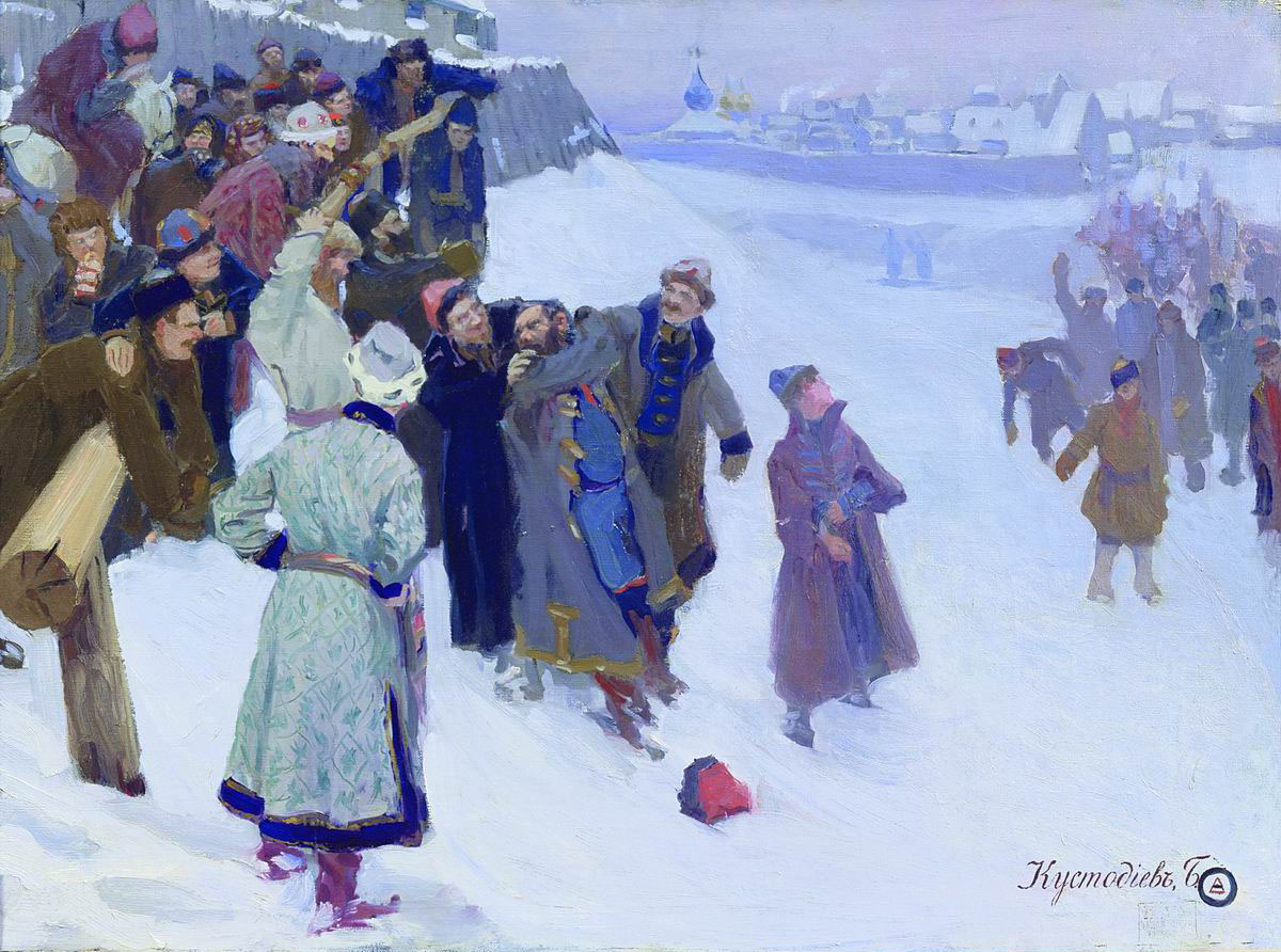 Борис Михайлович Кустодиев. "Кулачный бой на Москве-реке". 1897.