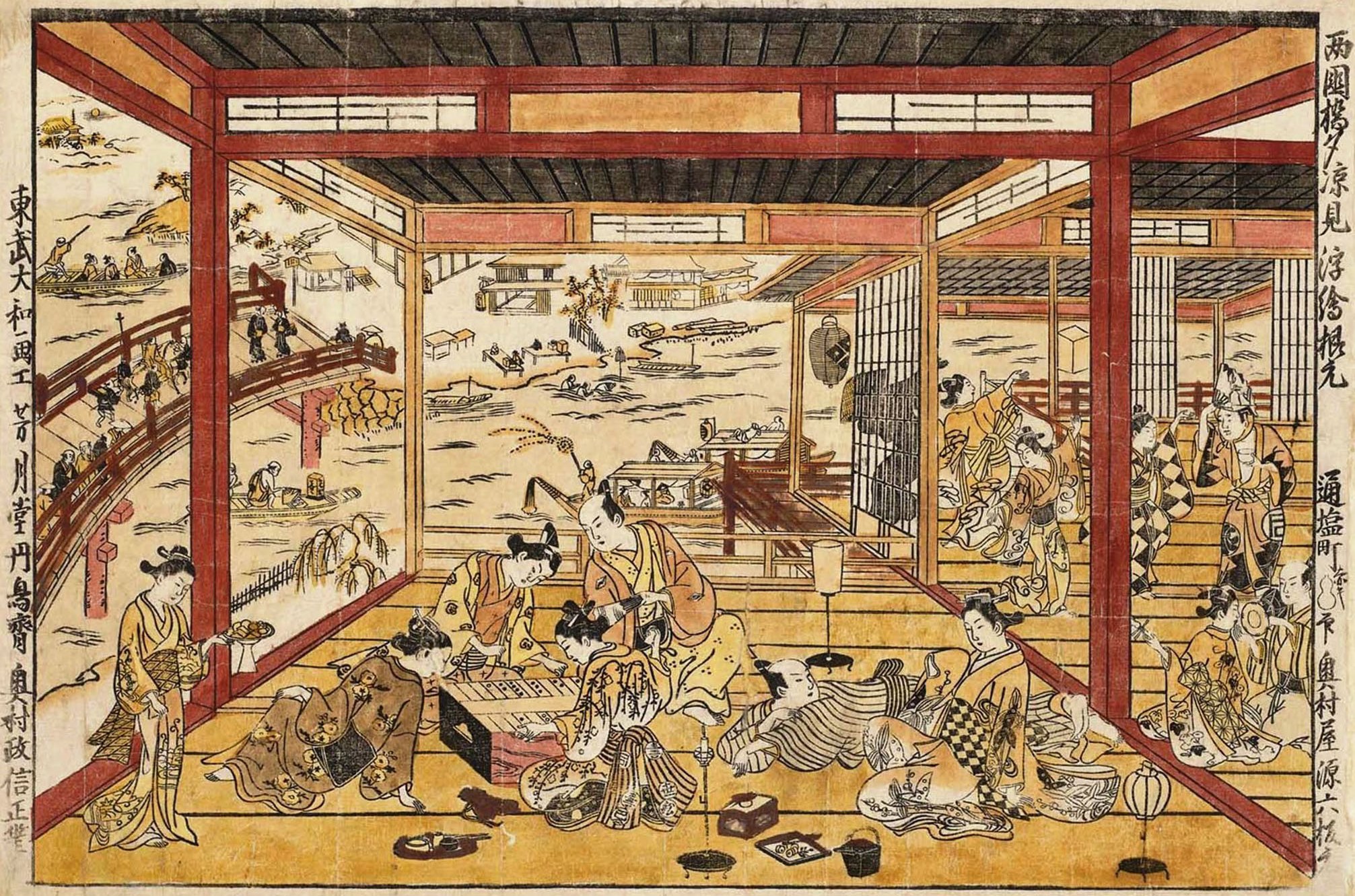 Окумура Масанобу. Наслаждение прохладой вечера на мосту Рюгоку. Около 1745.