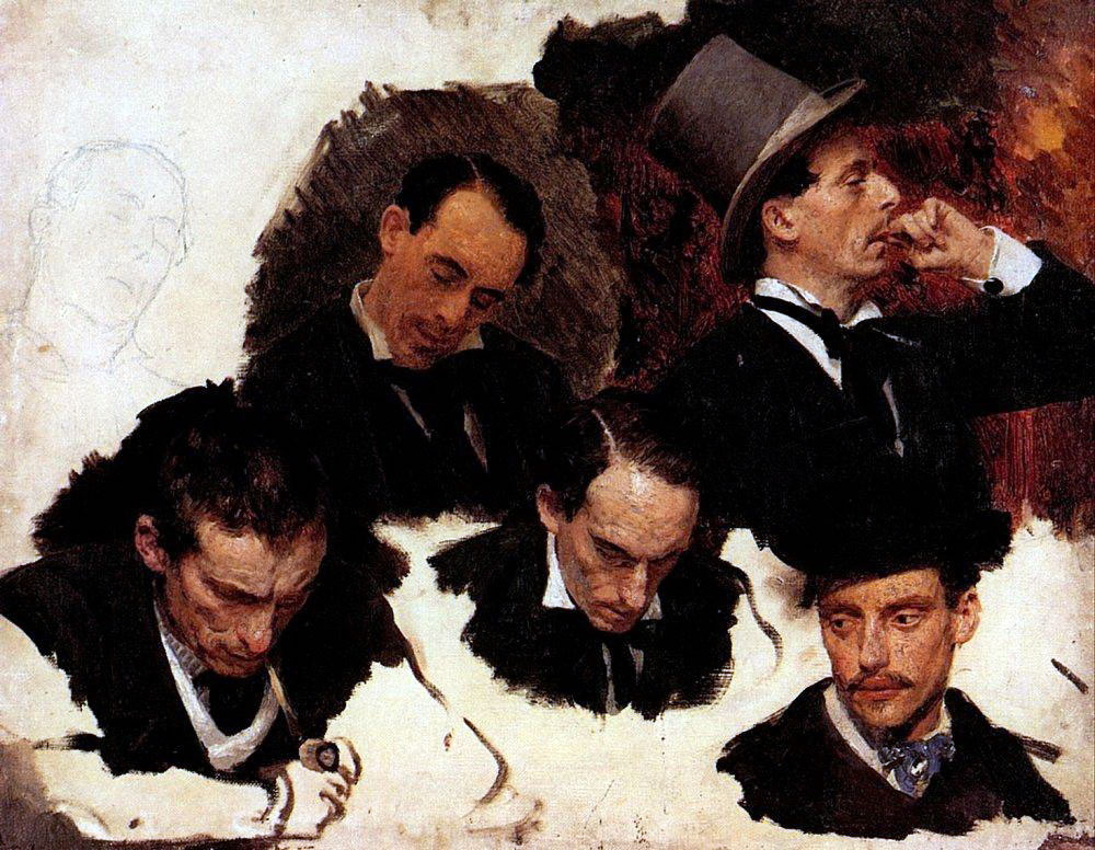 Илья Ефимович Репин. Этюд мужских голов к картине "Парижсконе кафе". 1874.