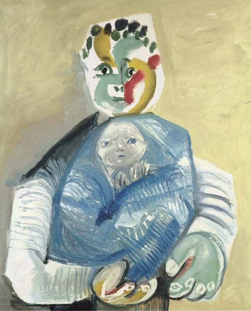 Пабло Пикассо. "Мужчина с ребёнком на руках". 1965.