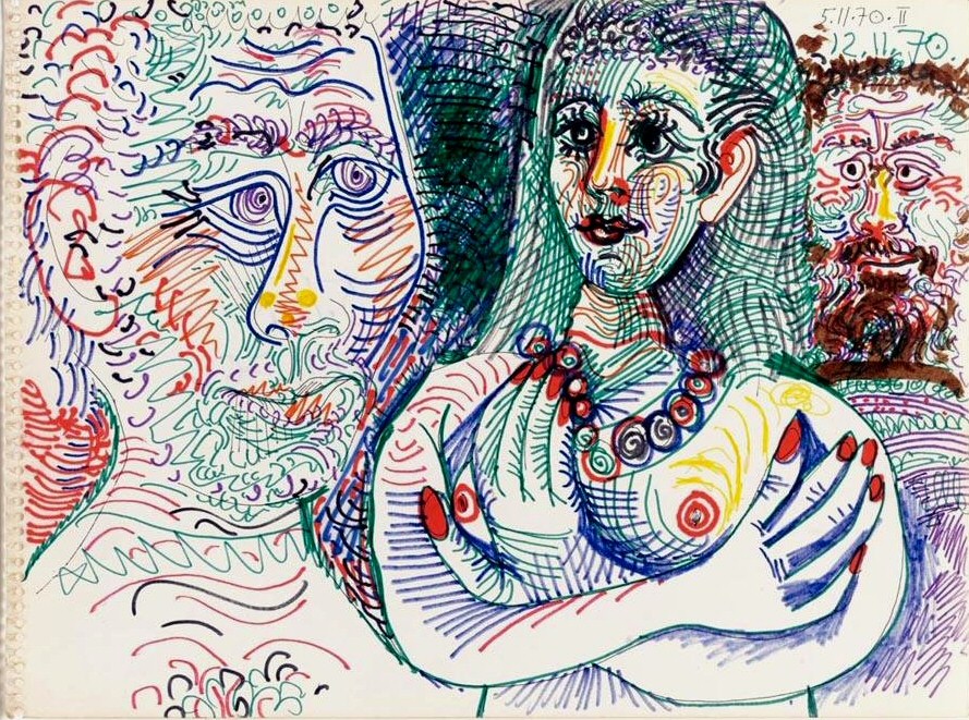 Пабло Пикассо. "двое мужчин и женщина". 1970.