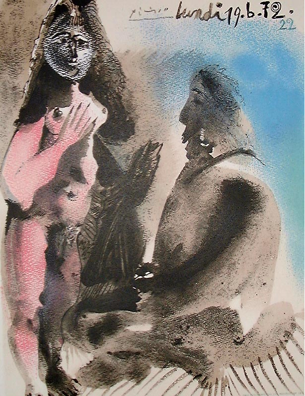 Пабло Пикассо. "Стоящий обнажённый и сидящий мужчина". 19.06.1972.