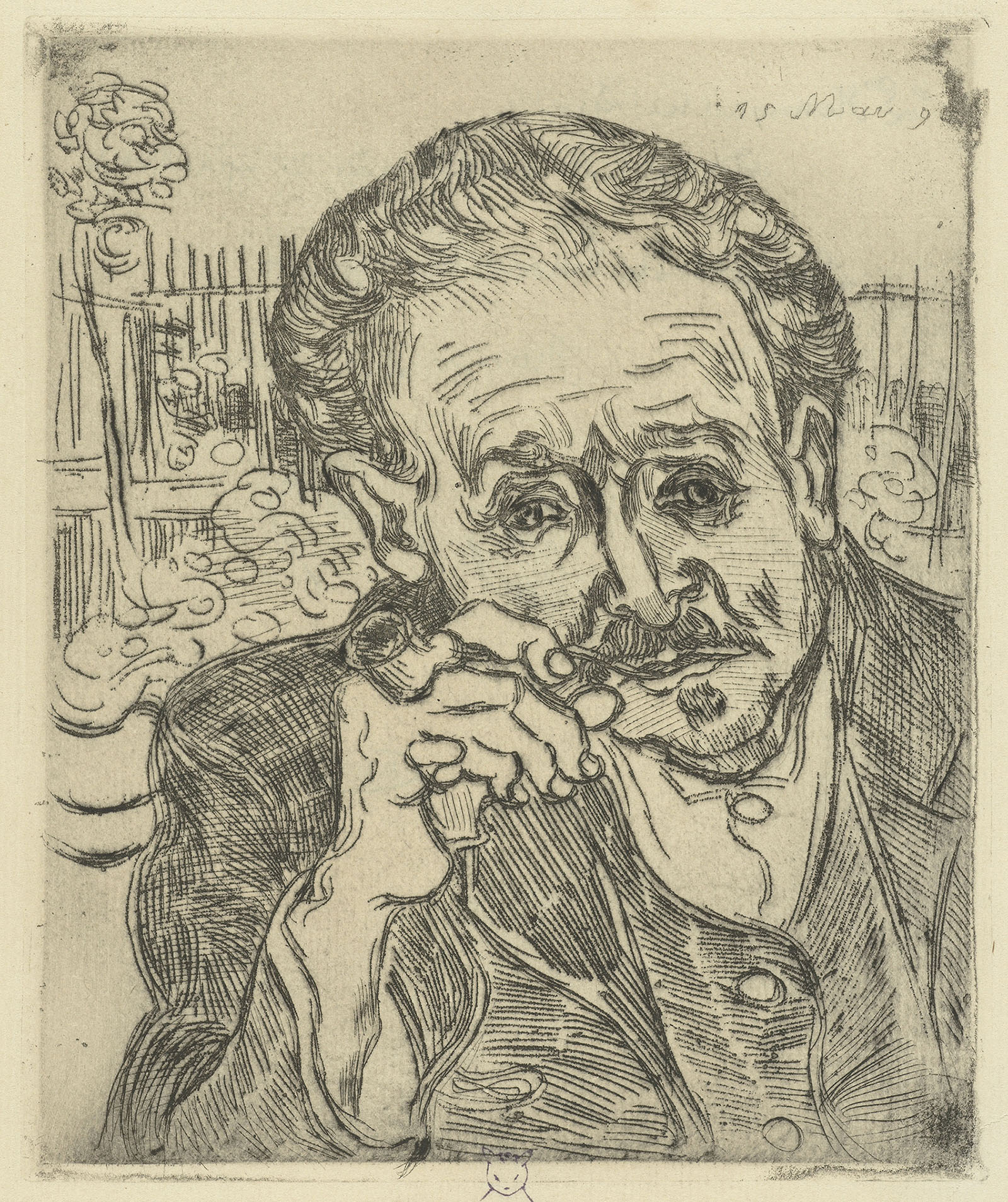 Винсент Ван Гог. "Мужчина с трубкой (Портрет доктора Гаше)". Май 1890. Частная коллекция, Париж.