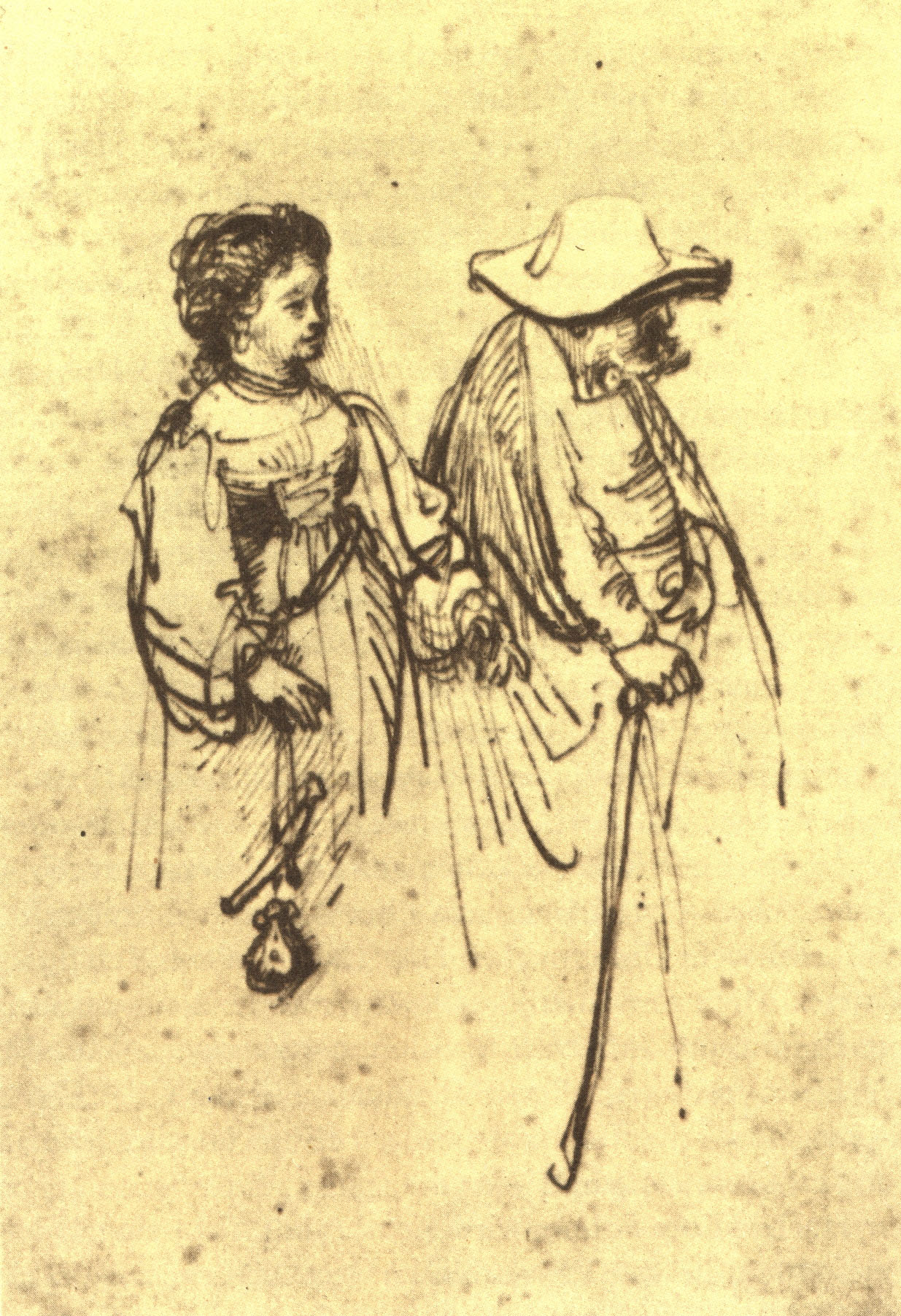 Рембрандт Харменс ван Рейн. "Старый мужчина в сопровождении молодой женщины". Государственные художественные собрания, Дрезден.