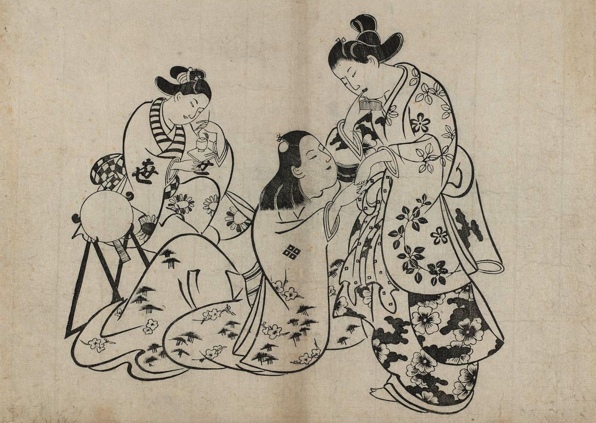Тории Киёнобу I. "Мужчина, женщина и девушка". Около 1715.