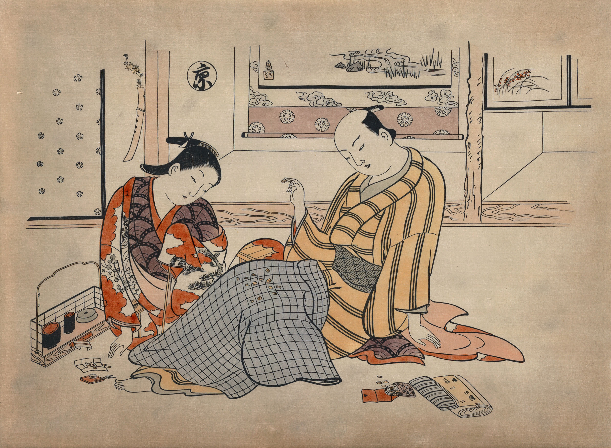 Окумура Масанобу. "Мужчина с женщиной за игрой". 1734.