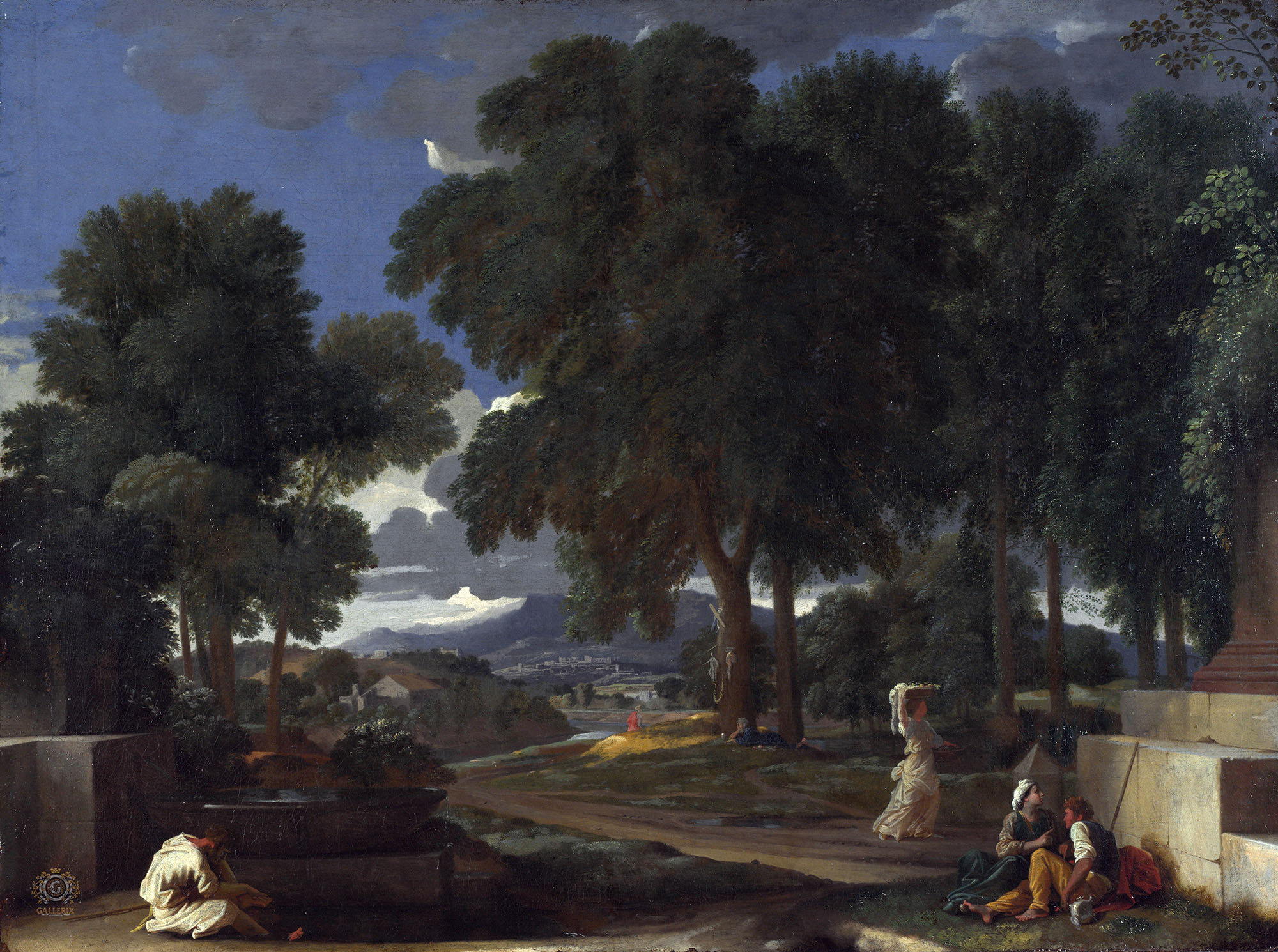 Никола Пуссен. "Пейзаж с мужчиной, моющим ноги в источнике". Около 1648. Национальная галерея, Лондлн.