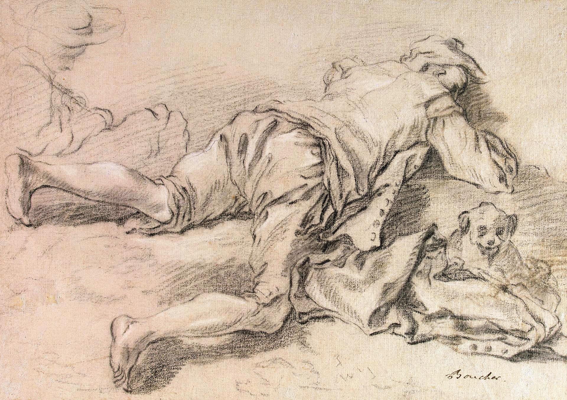 Франсуа Буше. "Этюд двух мужских фигур и собаки". Между 1730-1735.