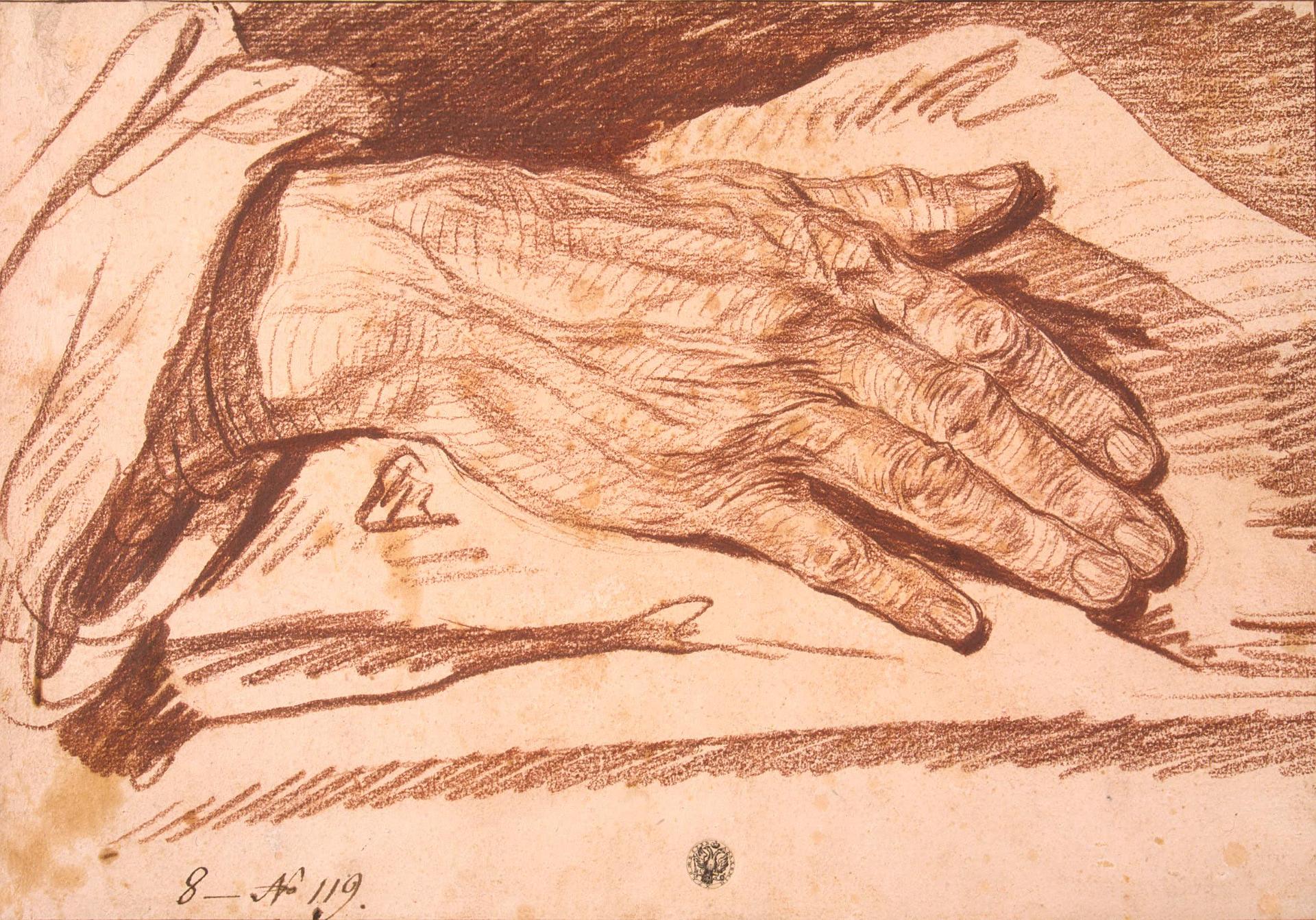 Жан-Батист Грёз. "Этюд кисти мужской руки, ладонью вниз". Около 1760. Эрмитаж, Санкт-Петербург.