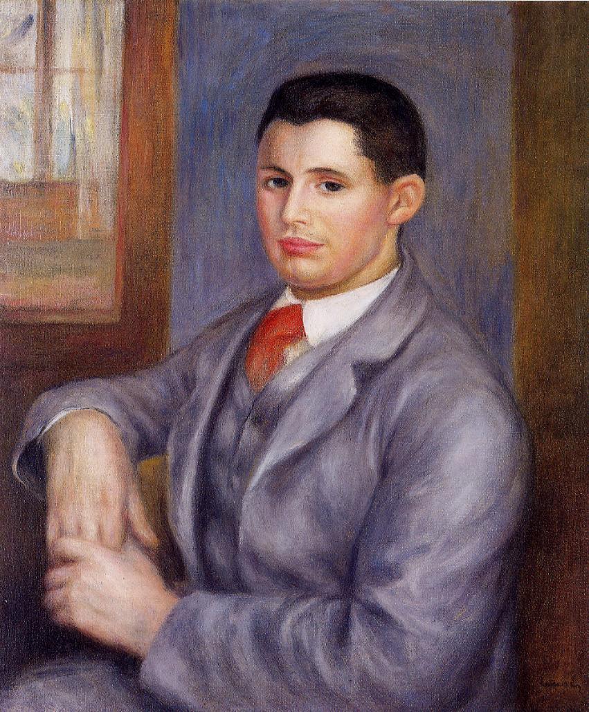 Пьер Огюст Ренуар. "Молодой мужчина с красным галстуком. Портрет Эжена Ренуара".