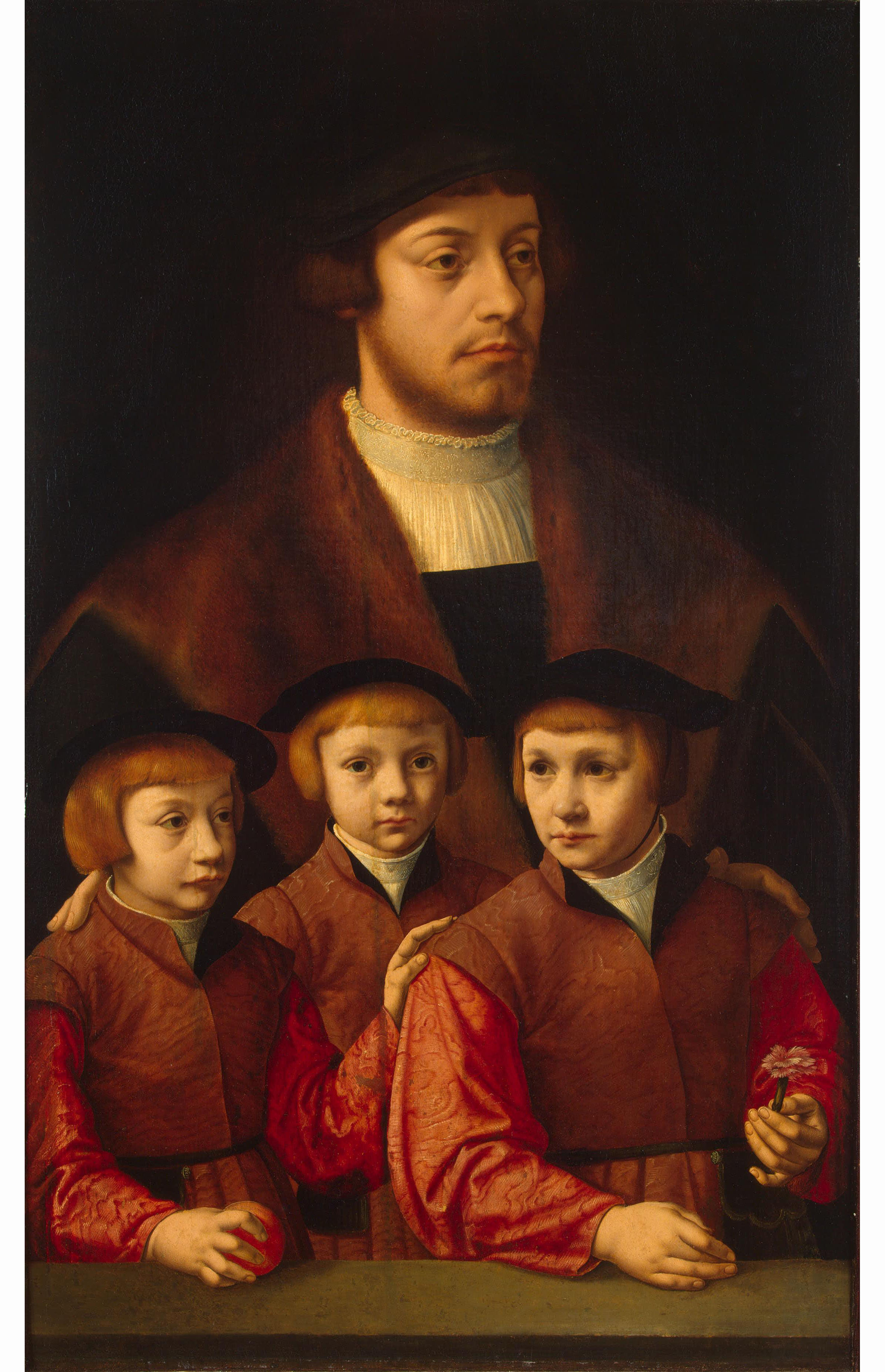 Бартоломеус Брейн Старший. "Портрет мужчины с тремя сыновьями". Конец 1530 - начало 1540-х.
