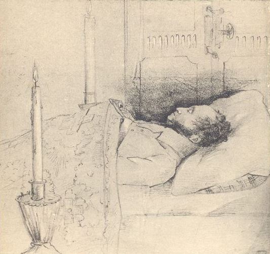 Неизвестный художник. "Пушкин на смертном одре". С рисунка А. Мокрицкого.
