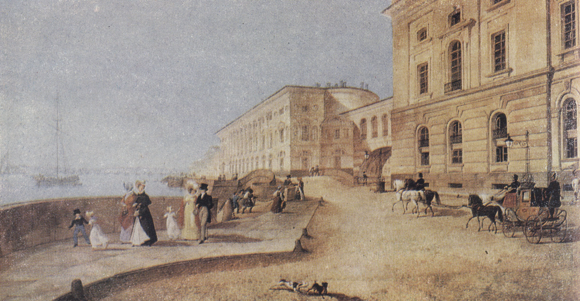 Карл Беггров. Набережная Невы у Эрмитажного театра. 1820-е.