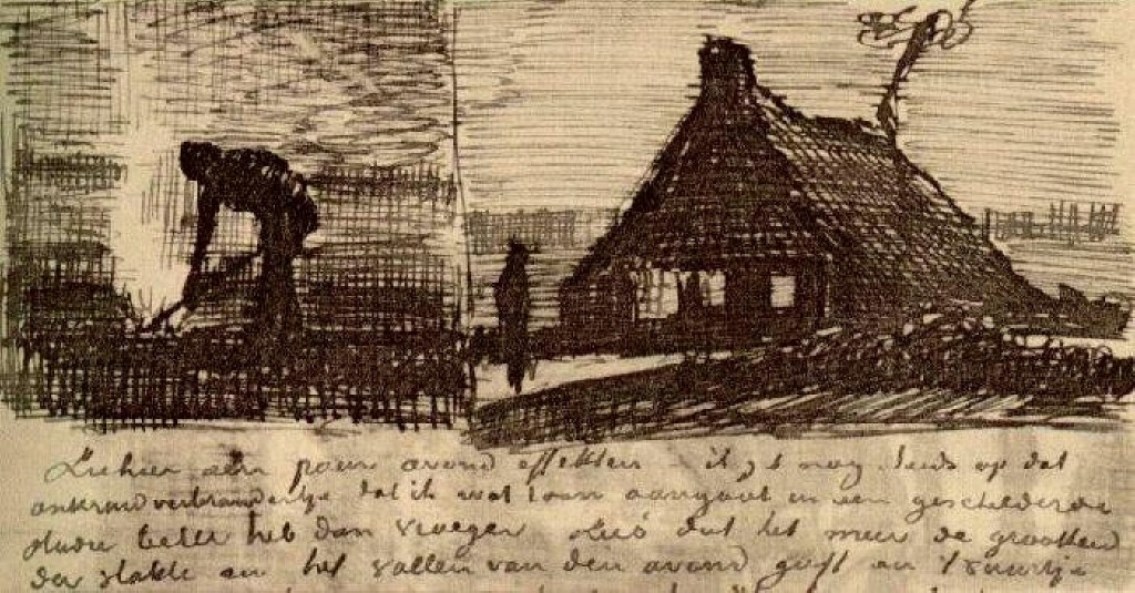 Винсент Ван Гог. "Крестьянин, сжигающий сорняки и ферма ночью". 1883.