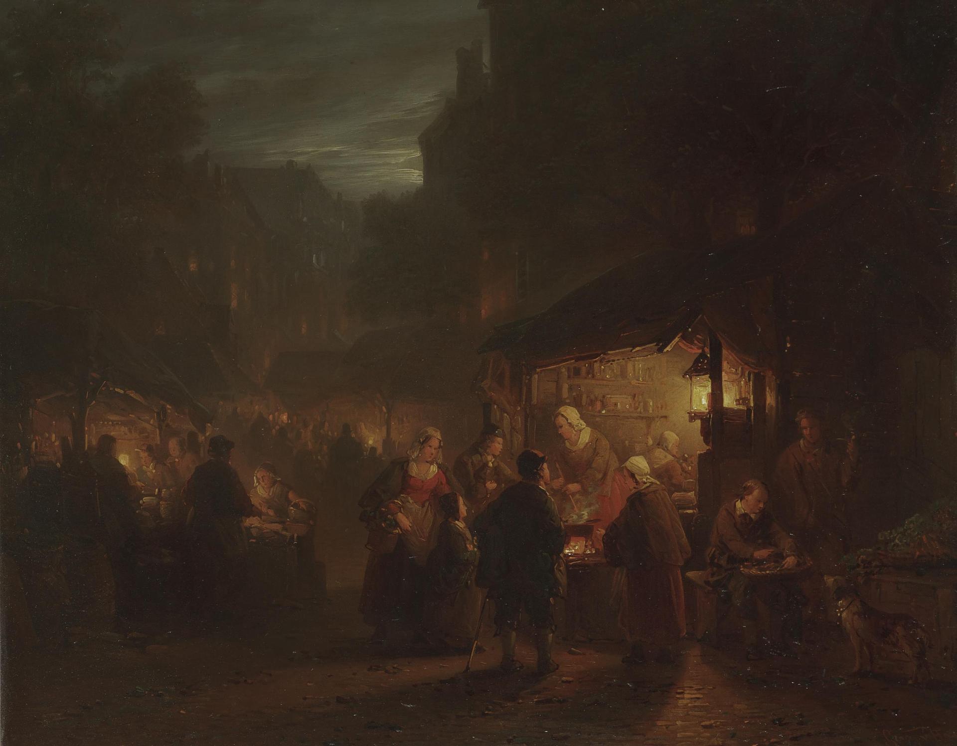 Георг Гиллис ван Ханен. "Ночная ярмарка". 1867.