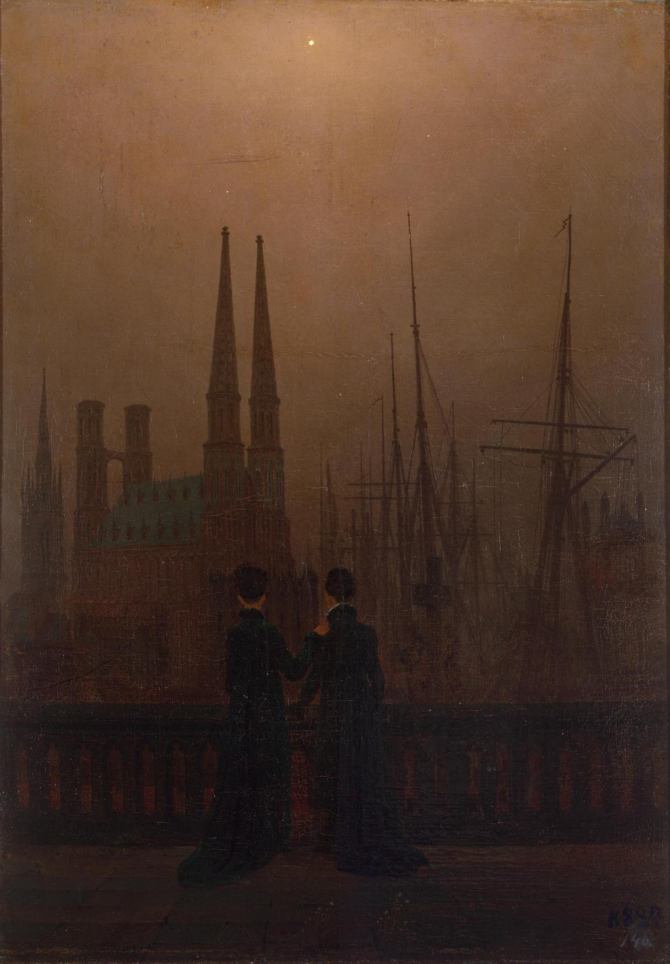 Каспар Давид Фридрих. "Ночь в гавани (Сёстры)". Между 1818-1820. Эрмитаж, Санкт-Петербург.