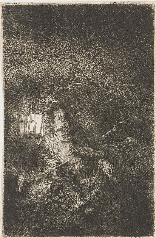 Рембрандт Харменс ван Рейн. "Отдых на пути в Египет, ночь". 1642.