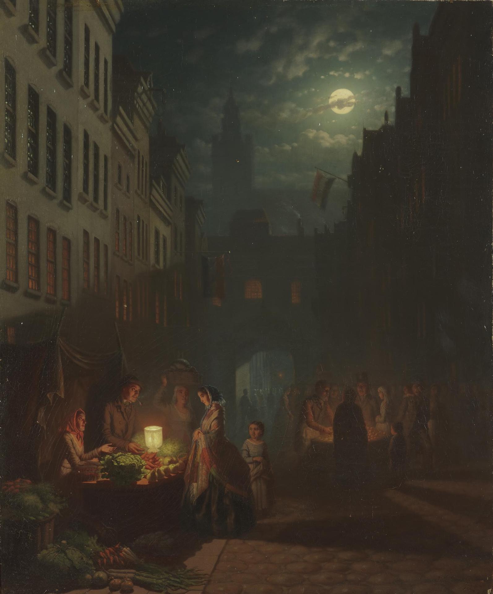 Иохан Менгелс Кюлверхаузе. "Вид города ночью". 1857. Эрмитаж, Санкт-Петербург.