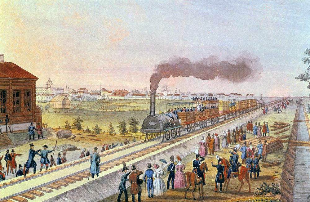 Н. Самокиш. Прибытие первого поезда в Царское Село 30 октября 1837 года. 1904.