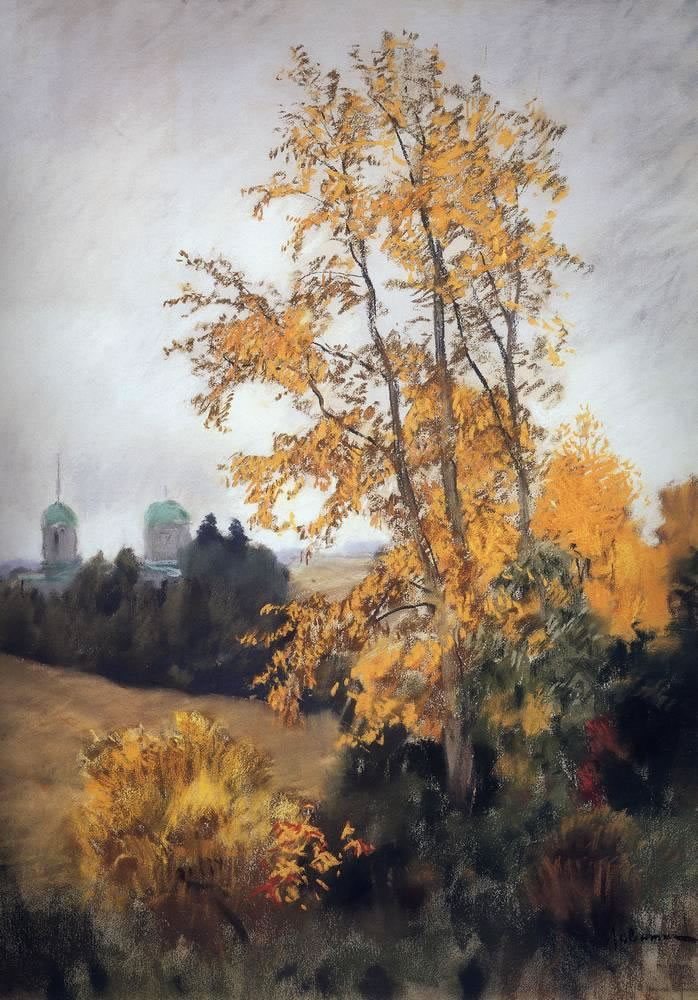 Исаак Левитан. Осенний пейзаж с церковью. 1890-е.