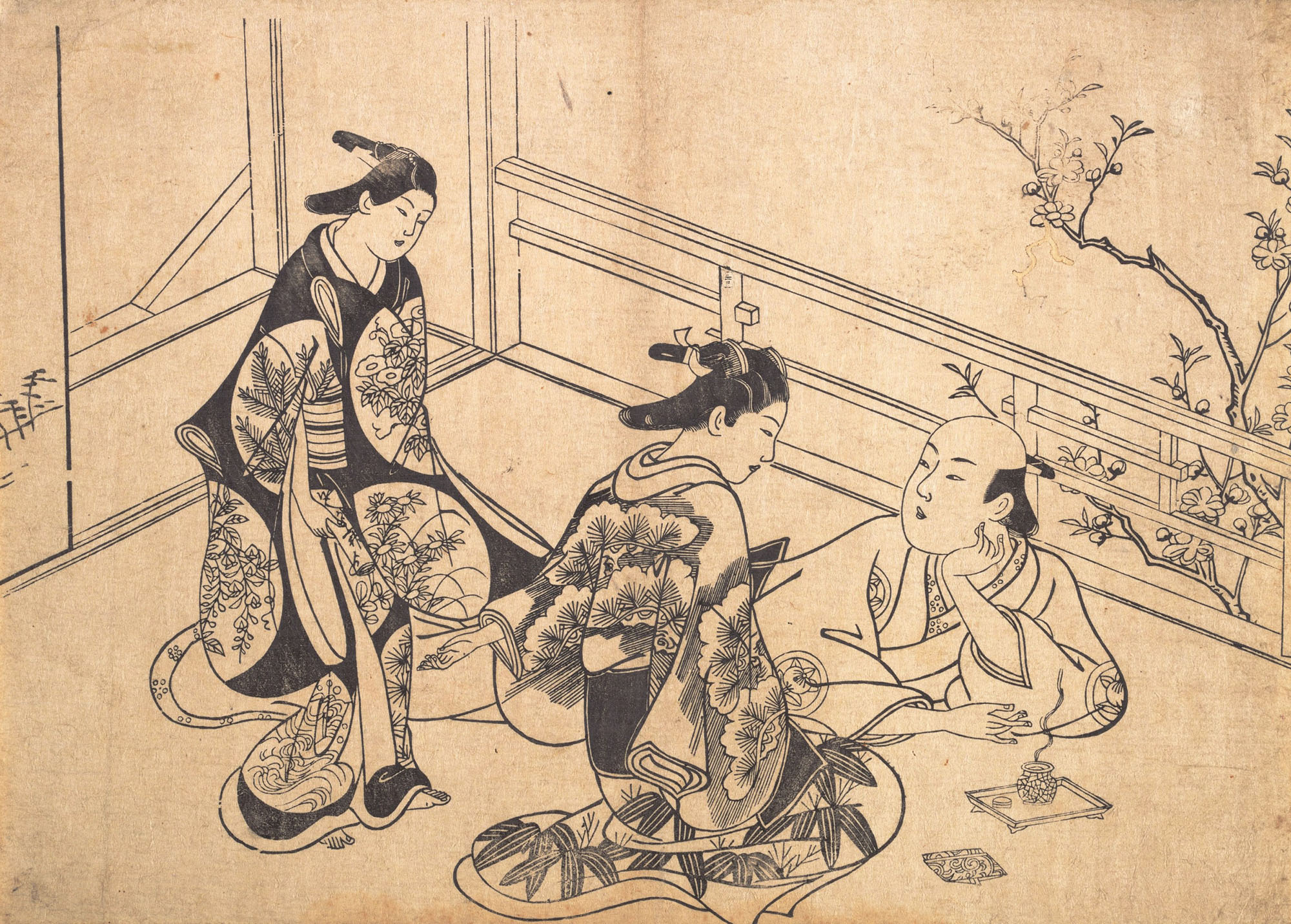 Окумура Масанобу. Актёр Ичимура Такенодзо отдыхает на балконе. Около 1715.