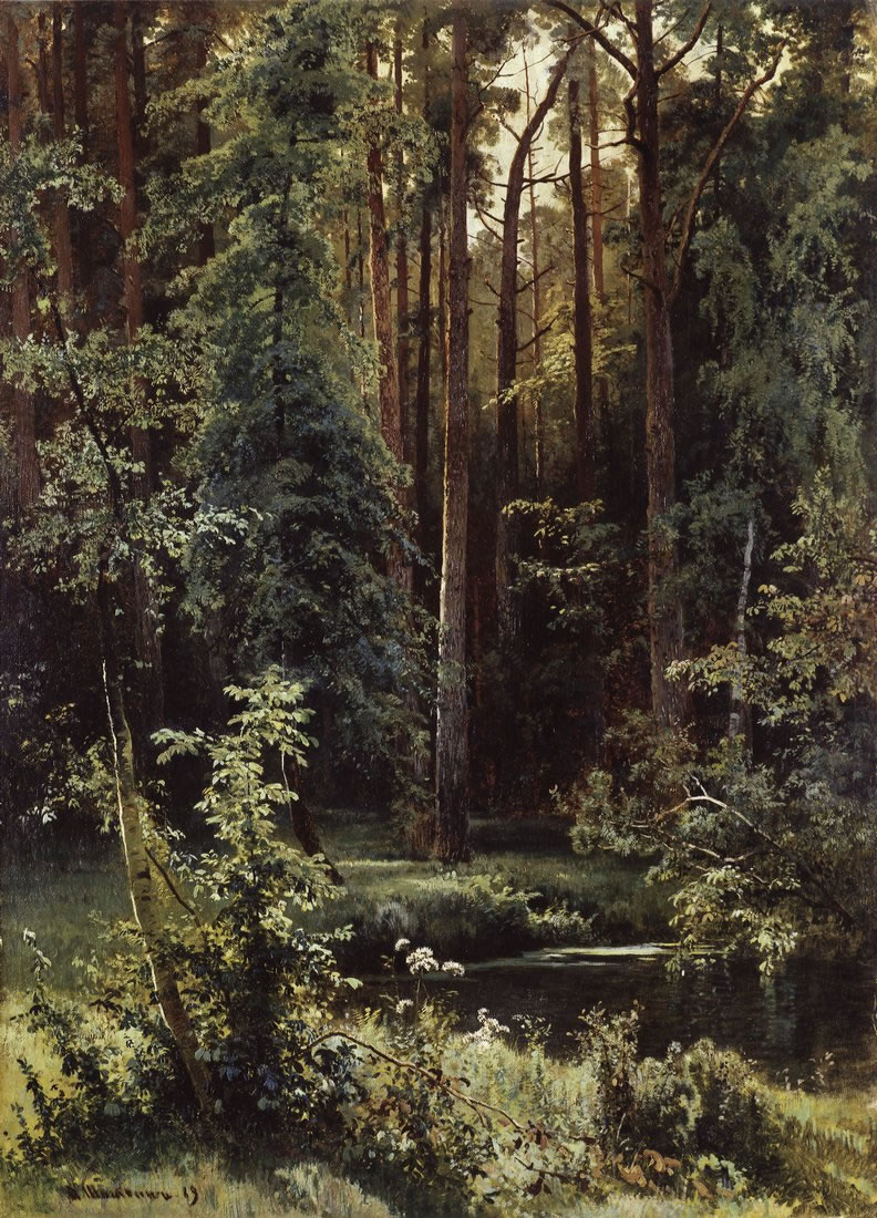 Иван Шишкин. Пейзаж с лесным озером. 1889.