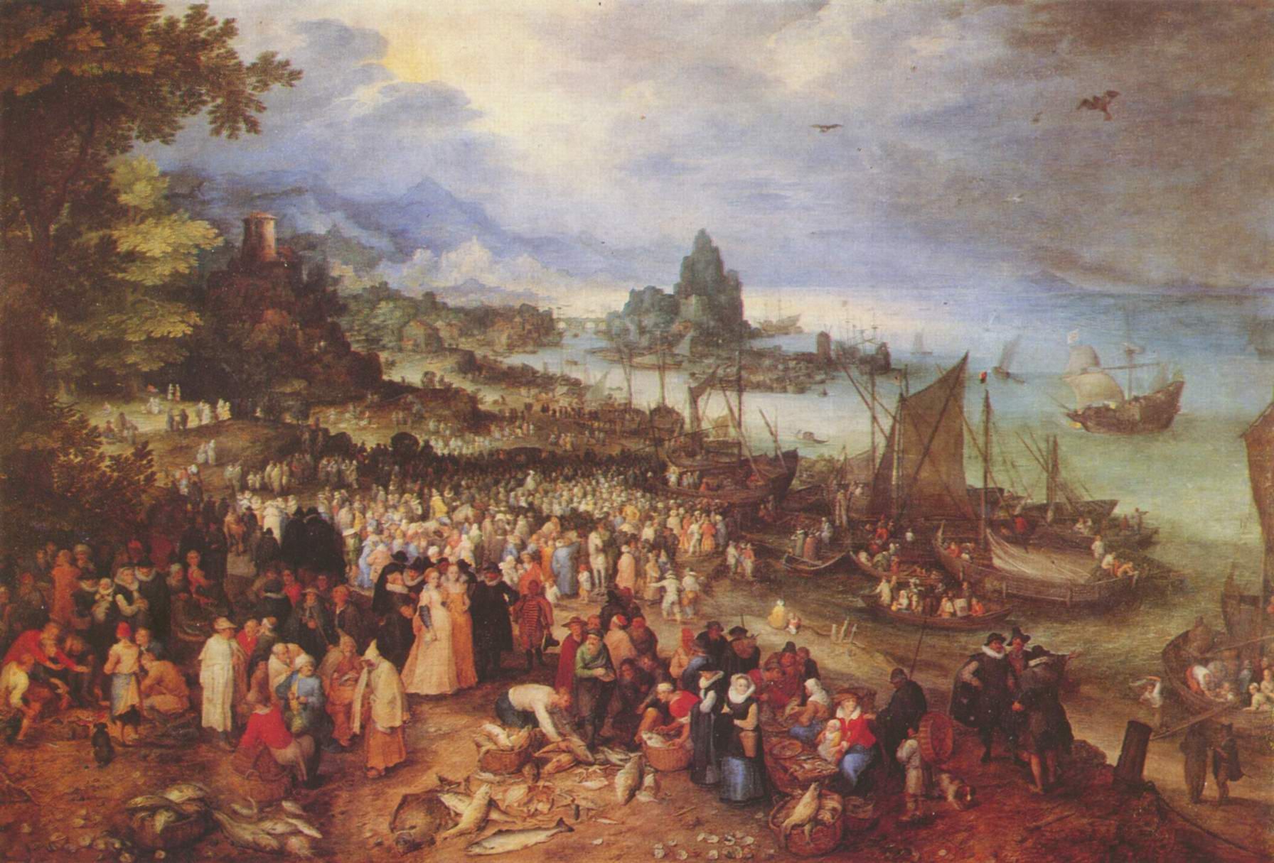 Ян Брейгель Старший (Бархатный). Христос проповедует на озере.